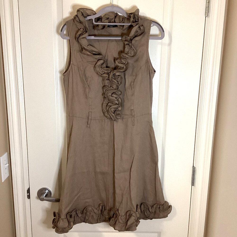Rinascimento Women's Brown Sleeveless Midi V-Neck Dress Ruffles Made in Italy